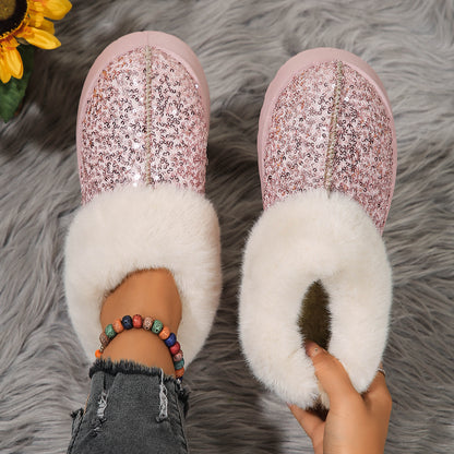 Thick Plush Sequined Bread Plus Size  Women's Autumn Winter New Snow Boots Shoes