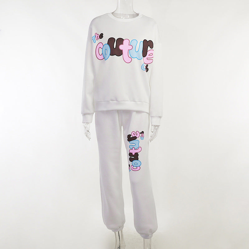 Casual Stylish Letter Print Sweatshirt Pants Suit