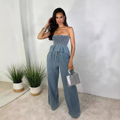 Fashion Casual Ruffle Denim Sexy Suit