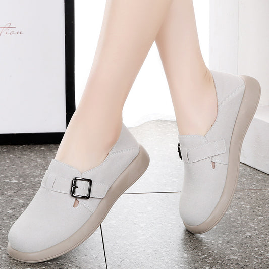 Plus Size Round Toe Buckle Casual Solid Color Vintage Versatile Shoes