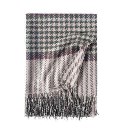 Deqing Silks 2024 New Houndstooth Faux Cashmere Fringe Plaid Winter Warm Stylish Scarf