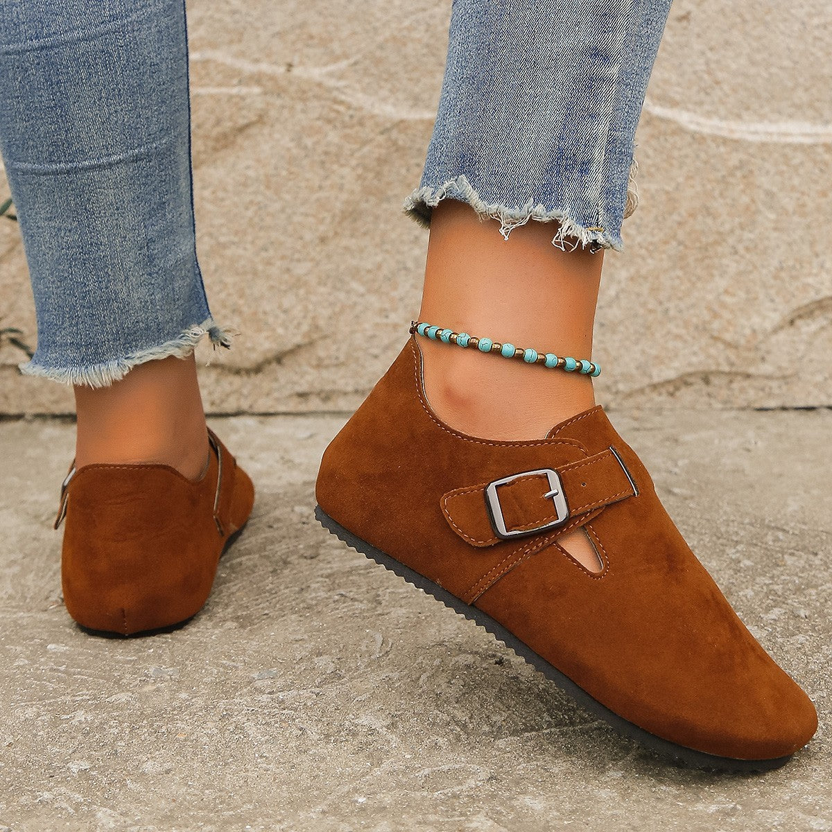 Casual Round Toe Thick Sole Buckle Slip-On Autumn Winter New Shoes