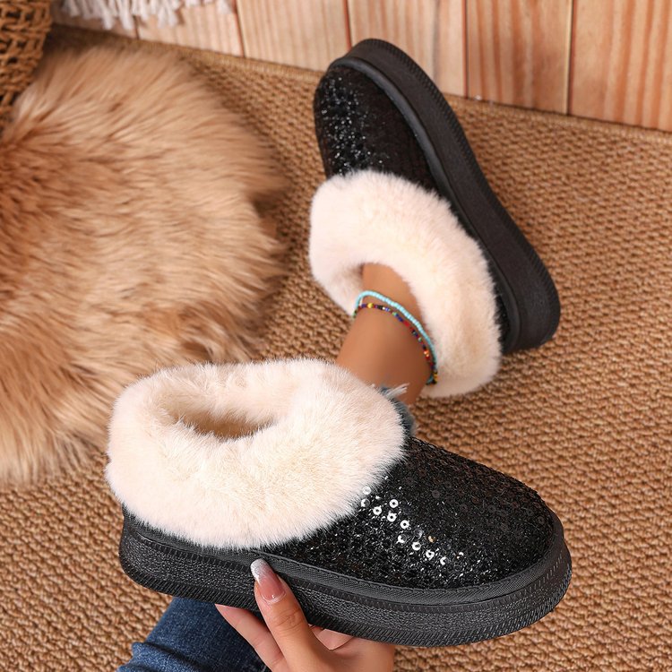 Thick Plush Sequined Plus Size  Autumn Winter New Women's Snow Boots Shoes