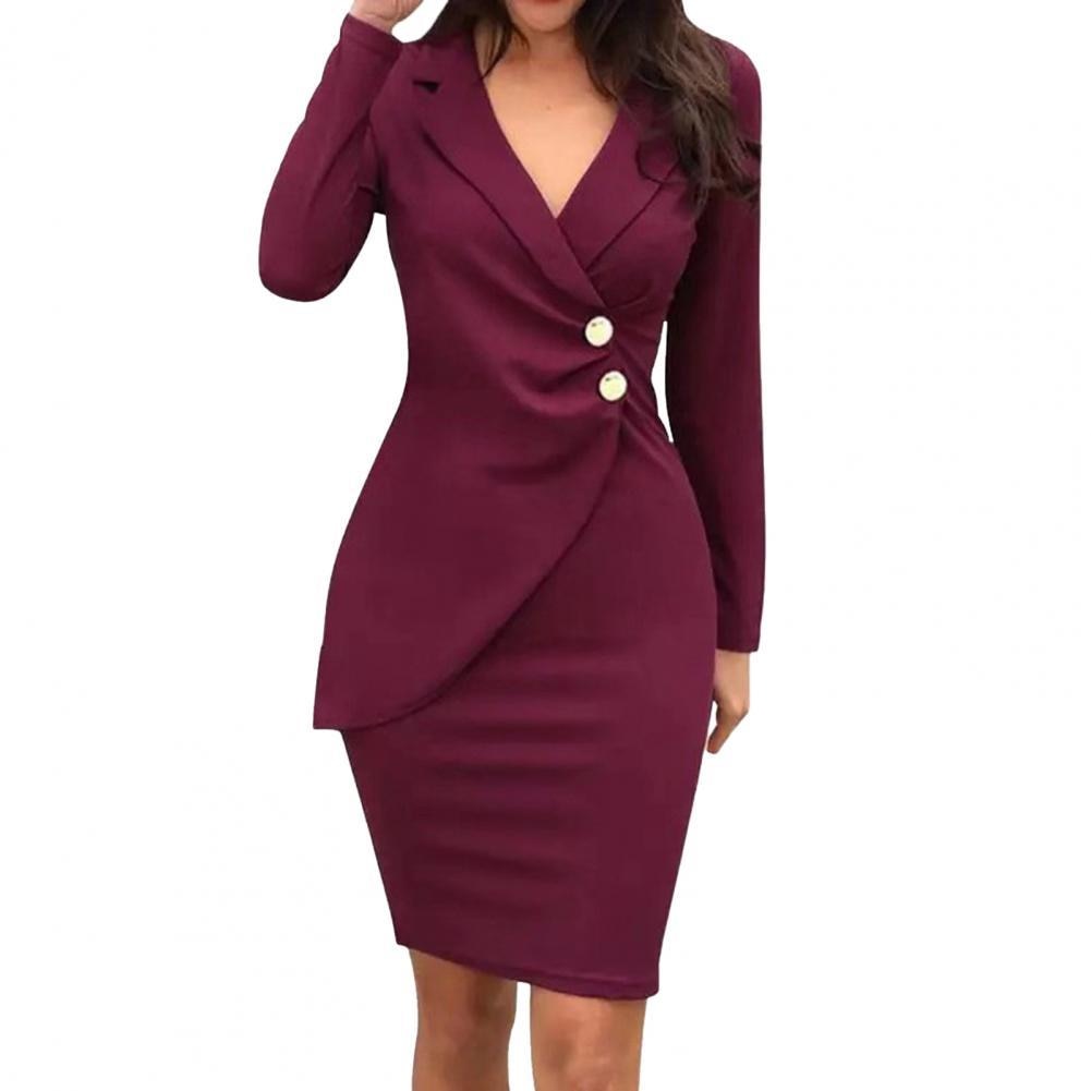 Amy Fashion - Office Women Buttons Slim Zipper Bodycon Suit Dress