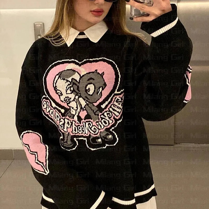 Oversize Women Y2k Letter Graphics Tops Long Sleeve Stylish Cozy Casual Trendy Chic Warm Sweater