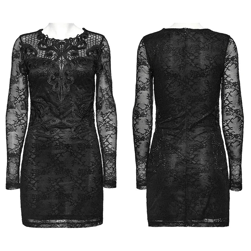 Vine Pattern Mysterious Knitted Black Hollowed Out Back Club Sexy Summer Gothic Dress