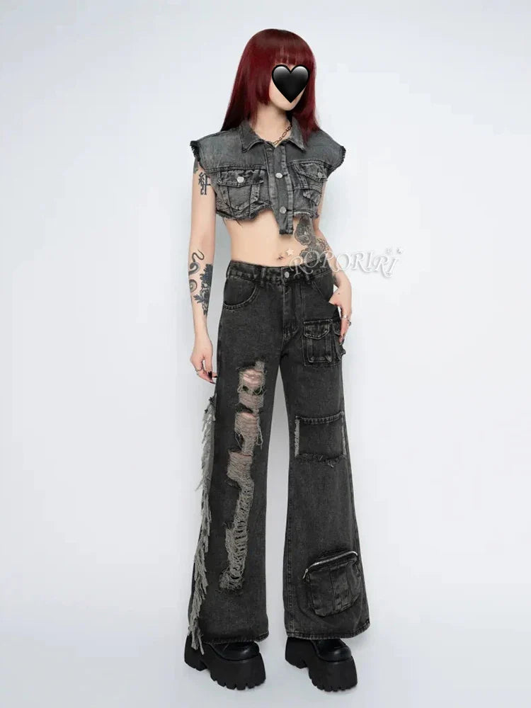 Patchwork Flare Tassel Halloween Pants