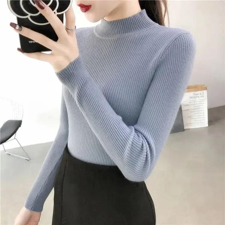 Slim Fit Stand Collar Long Sleeve Knitted Christmas Sweater