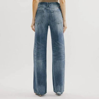 Amy Fashion - Ripped Washed High New Simple Street Loose Straight-leg Denim Jean