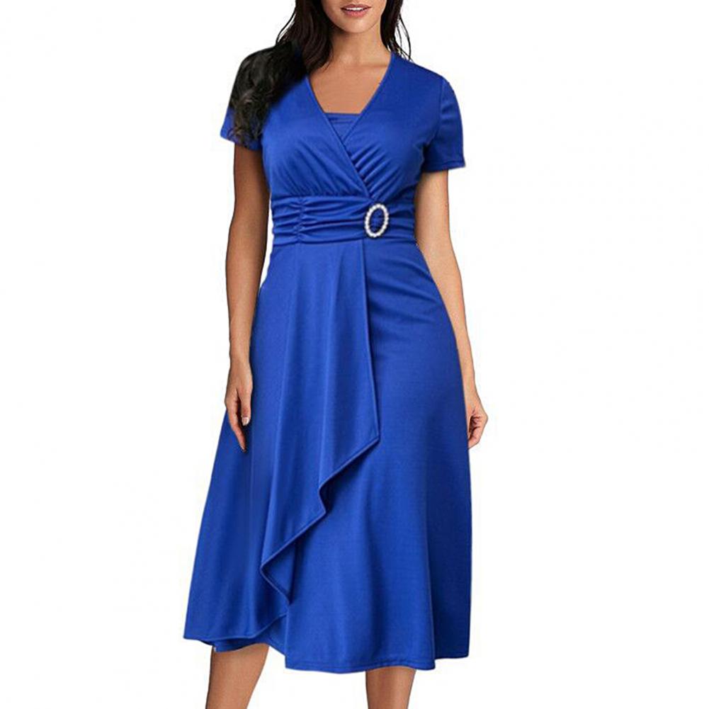 Amy Fashion - Solid Color Large Hem A-Line Dress