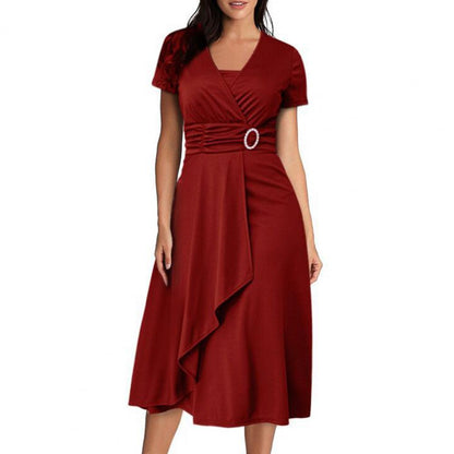 Amy Fashion - Solid Color Large Hem A-Line Dress