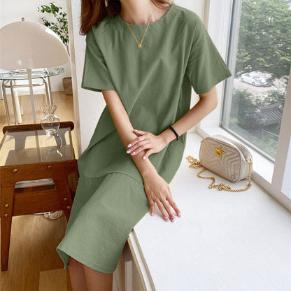 Amy Fashion - O-Neck Zipper Short Sleeve Loose Midi Dress