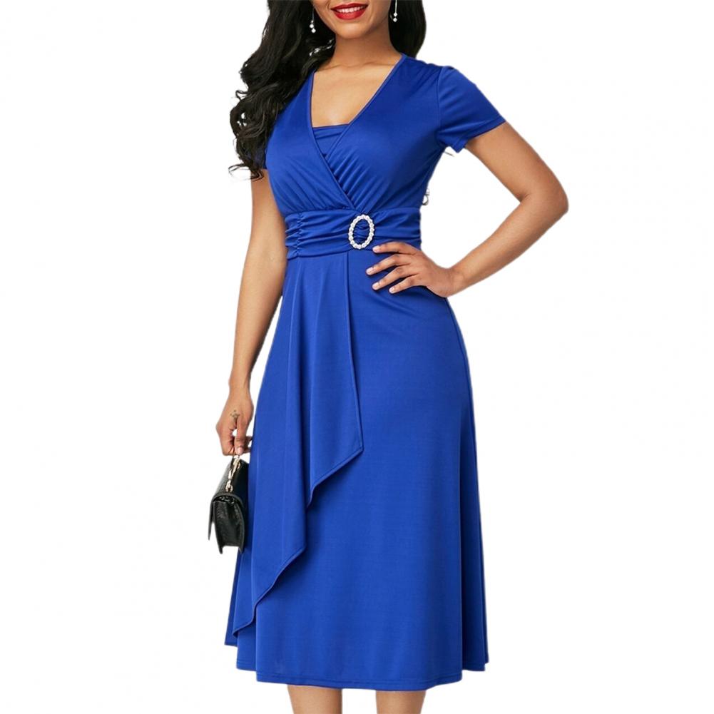 Amy Fashion - Solid Color Large Hem A-Line Dress