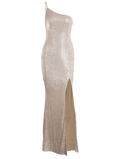 Amy Fashion - One Shoulder Hollow Out Sequin Cocktail Dress