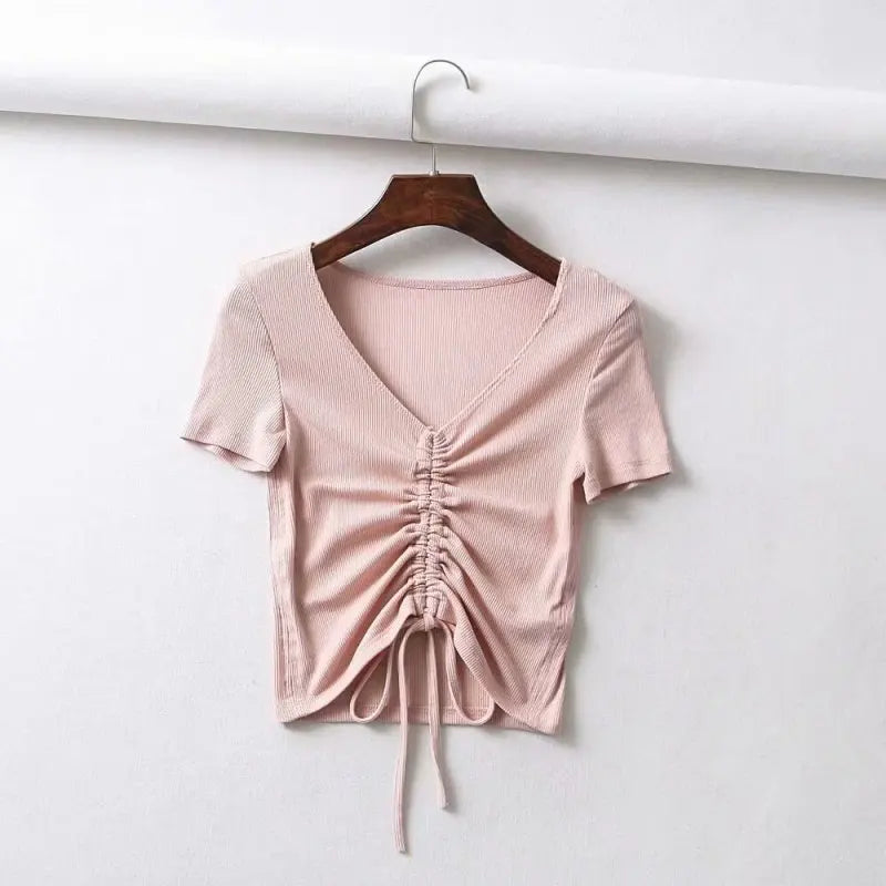 AMY - Sexy V Neck Drawstring Tie Up Front Camis Crop Top