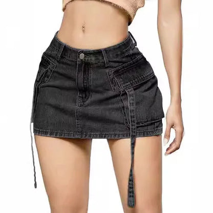 Sexy Short Slim Fit Casual Regular Elegant Splice Denim High Waist Hip Wrap A-Line Skirt