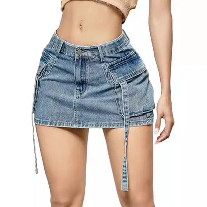 Sexy Short Slim Fit Casual Regular Elegant Splice Denim High Waist Hip Wrap A-Line Skirt