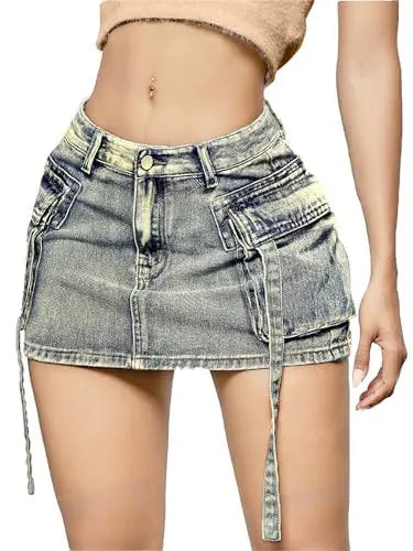 Sexy Short Slim Fit Casual Regular Elegant Splice Denim High Waist Hip Wrap A-Line Skirt