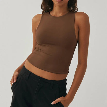 Tight Bottomed Round Neck Sleeveless Racerback Crop Top