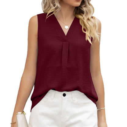 Solid Casual Loose Sleeveless Elegant Female Summer Tops Blouses