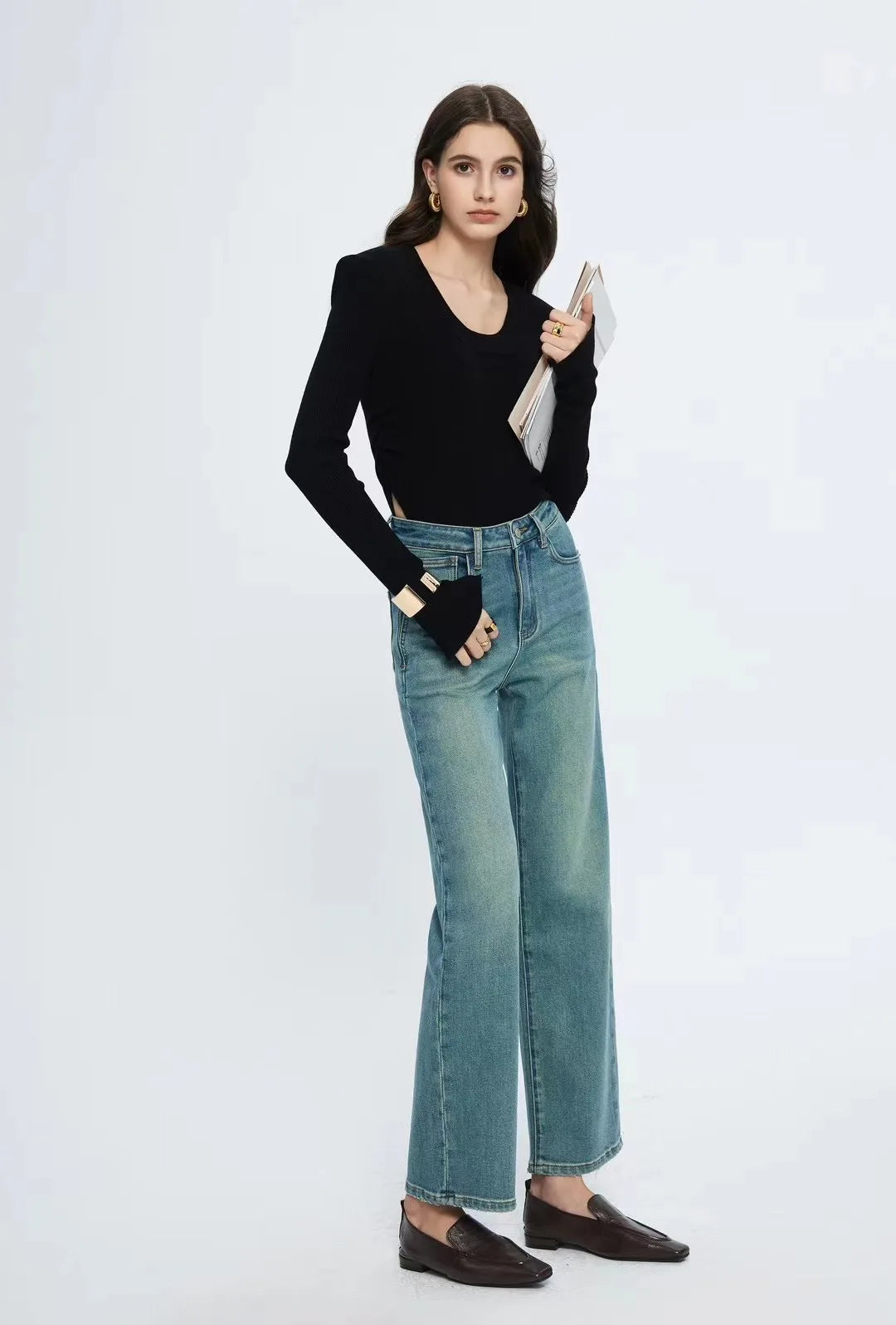 Amy Fashion - Straight Leg Denim Pant New Korean Straight Woman Female Spring 2024 Jean