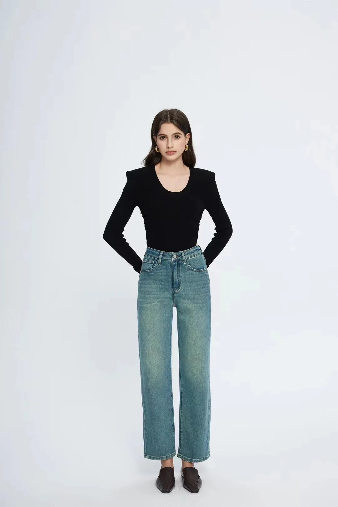 Amy Fashion - Straight Leg Denim Pant New Korean Straight Woman Female Spring 2024 Jean