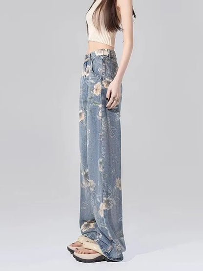 Amy Fashion - Children's High Waist Straight Tube Loose Wide Leg Trendy Spliced With Old Zippers Jean