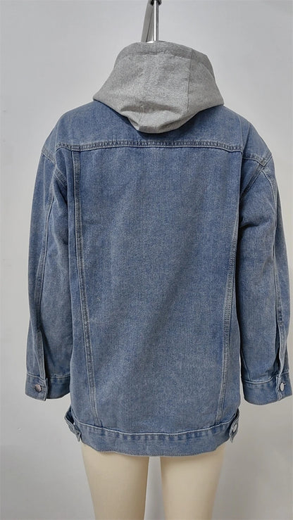 Jean Autumn Oversized Denim Detachable Hoodies Baggy Fashion Jacket