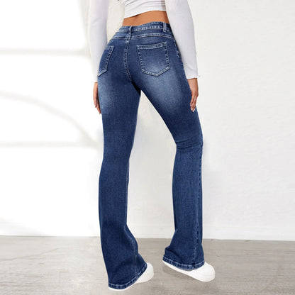 Amy Fashion - Stretch Slim Retro High Waist Stitching Washed Bell-Bottom Fashionable Stylish Elegant Jean