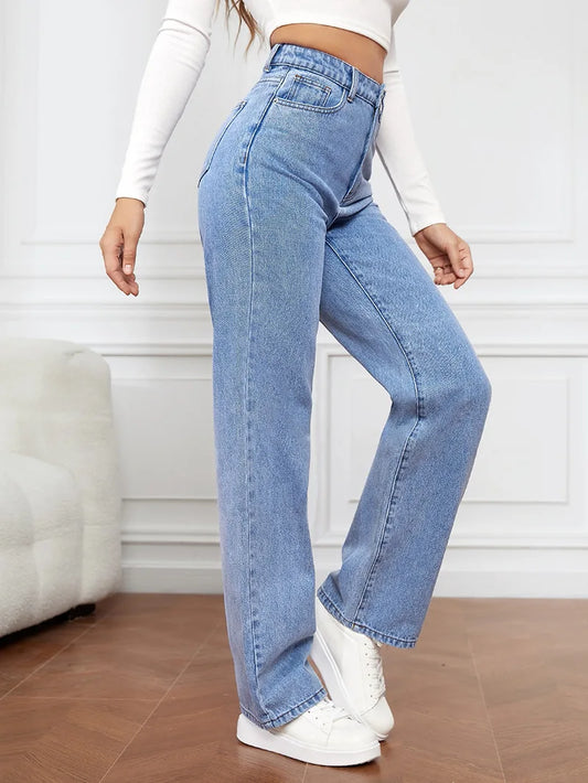 Amy Fashion - Stretch Straight-Leg Denim Trousers Women Loose Straight Washed Denim Pants Fashion Pants 2024 Fall Winter new Jean