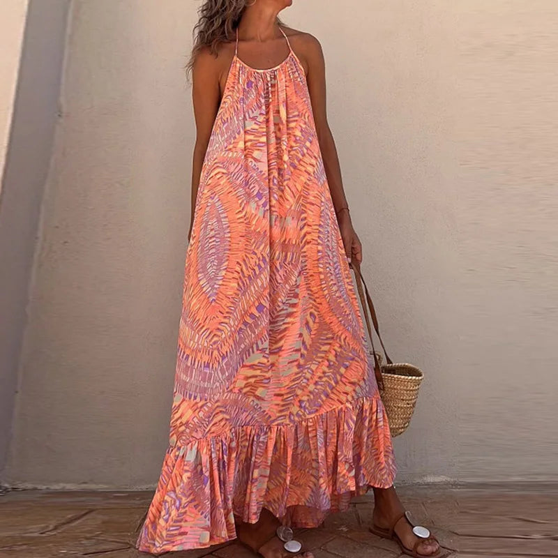 Amy Fashion - Summer Beach Lady Long Casual Loose Sleeveless Boho Dress