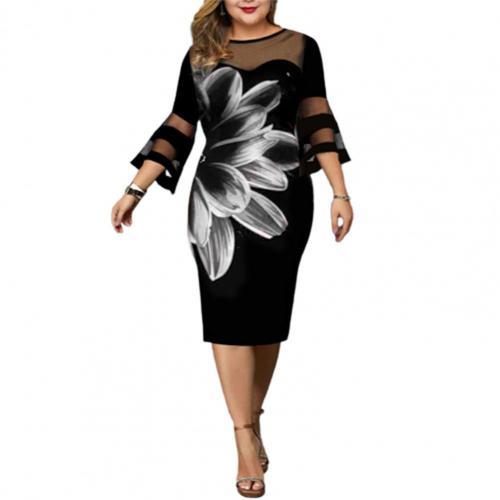 Amy Fashion - Elegant Mesh Bodycon Floral Print Party Dress