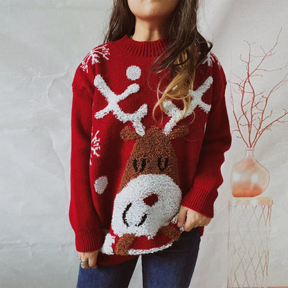 Casual Thickened Raglan Sleeve Elk Christmas Tree Sweater