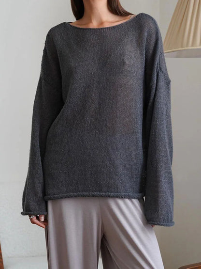 Oversize Thin Knitted Trumpet Long Sleeve Loose Transparent Summer Sweater