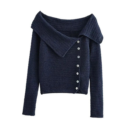 Female Fashion Top Solid Turn-Down Collar Long Sleeves Stylish Trendy Chic Cozy Comfortable Elegant Sweater