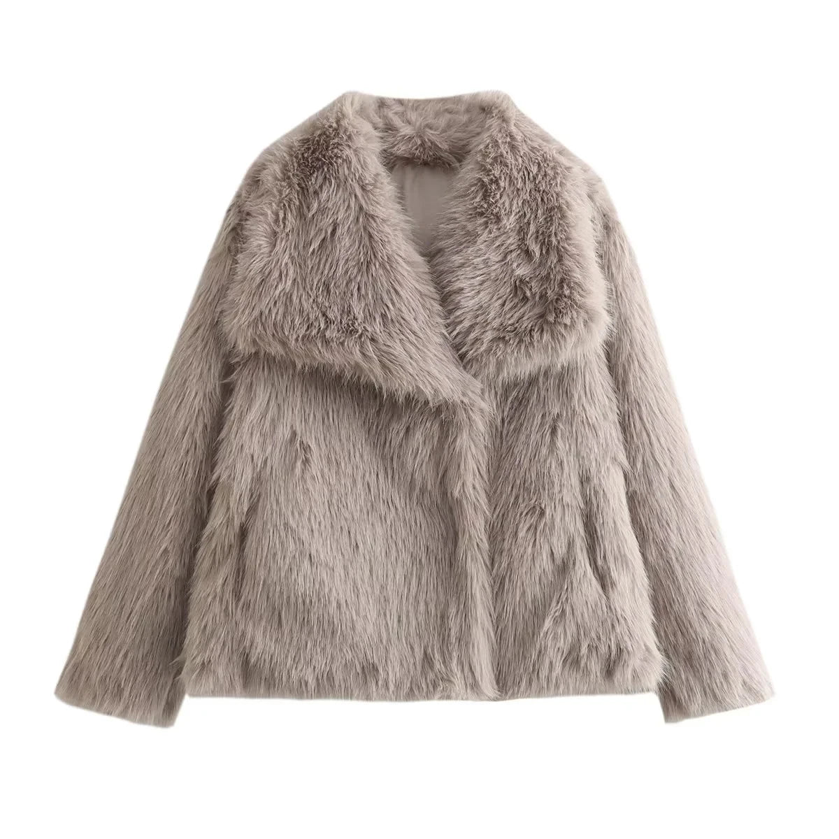 Fashion Faux Fur Cropped Autumn Winter Lapel Long Sleeve Thick Warm Chic Coat