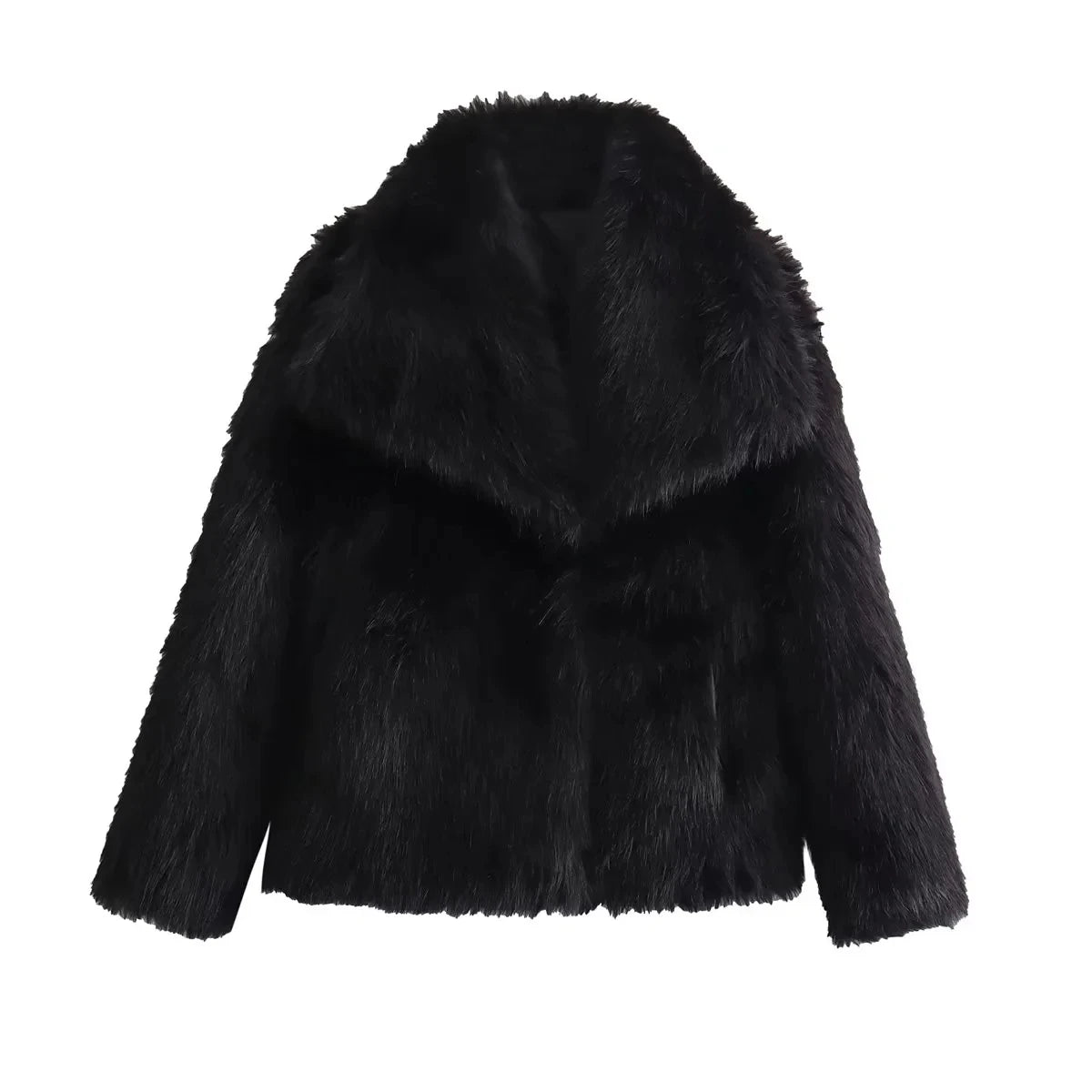 Fashion Faux Fur Cropped Autumn Winter Lapel Long Sleeve Thick Warm Chic Coat