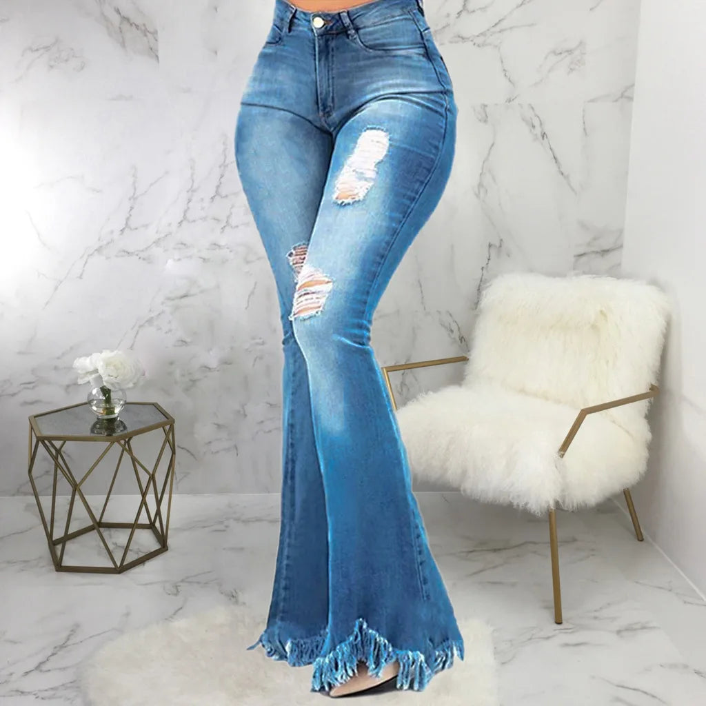 Amy Fashion - Tassel Ripped Skinny Full Length Vintage Denim Jean