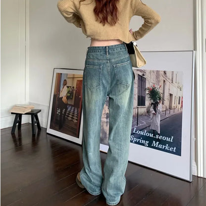 Amy Fashion - Harajuku Trend Japanese Style High-Waisted Straight New Autumn Leg Fashion Jean