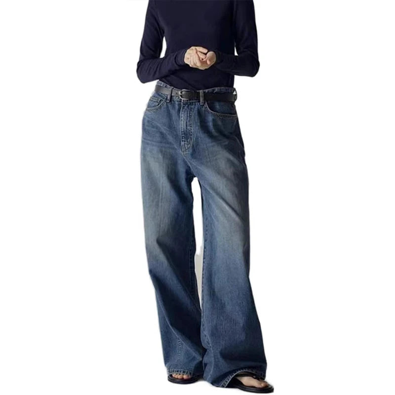 Amy Fashion - Spring Fall New High-waisted Wide-leg High Quality Long Baggy Y2K Jean