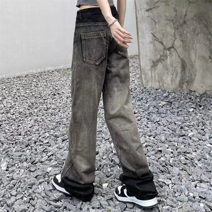 Amy Fashion - Trendy Hong Kong Style Autumn Casual Straight Leg Trendy Brand Natural Waist Jean