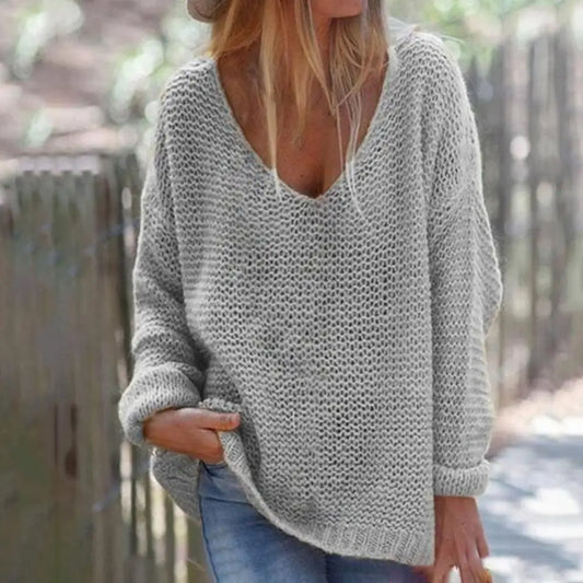 Trendy Solid Color Skin-friendly Autumn V-Neck Knitted Sweater