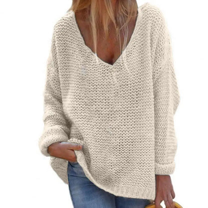 Trendy Solid Color Skin-friendly Autumn V-Neck Knitted Sweater