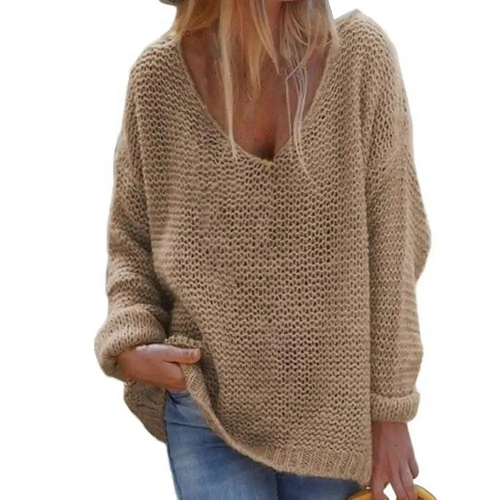 Trendy Solid Color Skin-friendly Autumn V-Neck Knitted Sweater