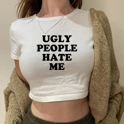 People Hate Harajuku Sassy Women's Grunge Goth Funny Crop Top