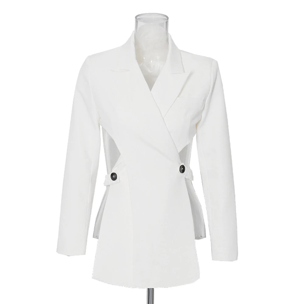 Sexy Slimming Hollow Out Notched Collar Long Sleeve Crisscross Casual Front Fashion Blazer