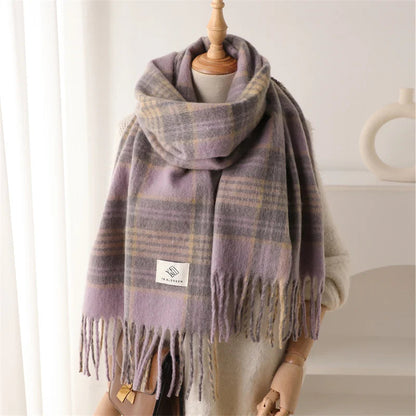 Color Blocked Grid Cashmere Pashmina Wrap Scarf