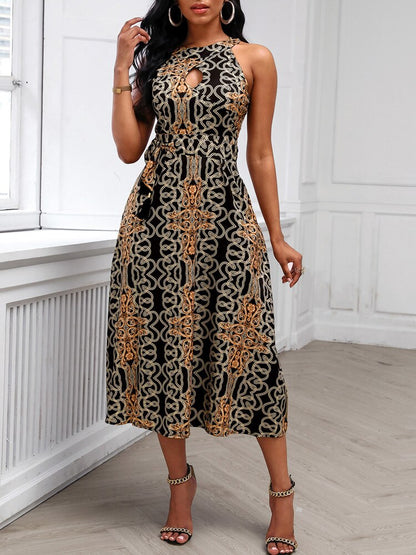 Amy Fashion - Sleeveless Baroque Print Midi Dress