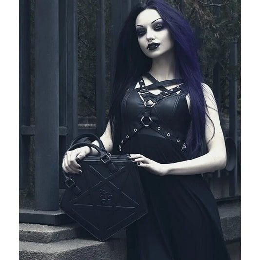 Shoulder Bag Pentagram Soft Handbag Leather Darkness Punk Chain Gothic