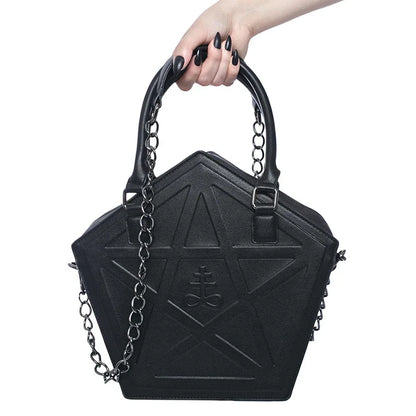 Shoulder Bag Pentagram Soft Handbag Leather Darkness Punk Chain Gothic